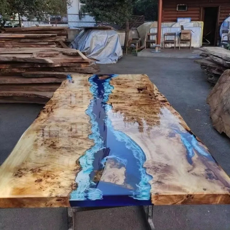 Solid Walnut Wood Dining Table with Epoxy Resin River Design – Perfect for Cafes, Kitchens, Restaurants, and Coffee Shops