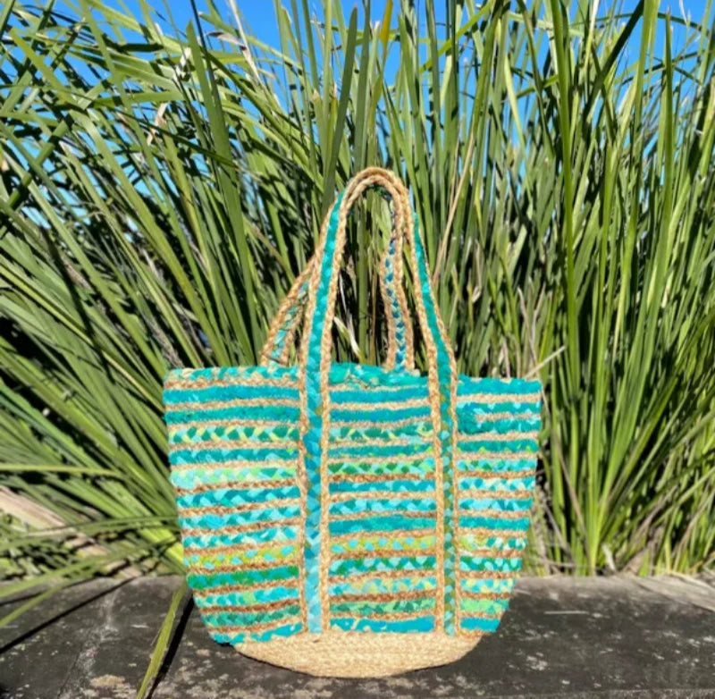 Boho Handmade Natural Jute Cotton Tote Bag – Versatile Shopping, Vacation, and Beach Handbag