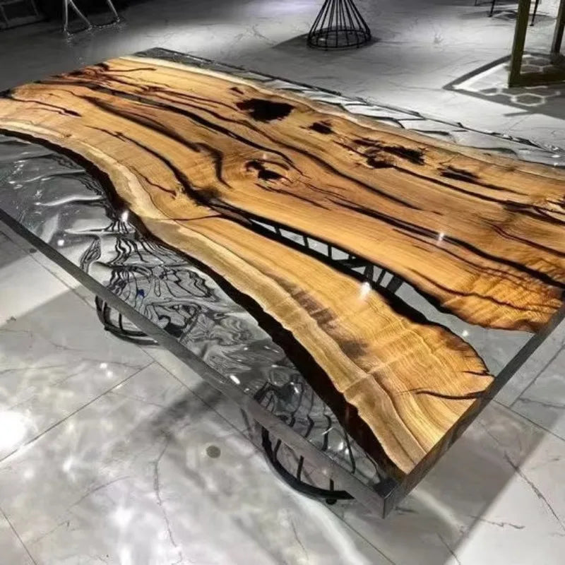 Solid Walnut Wood Dining Table with Epoxy Resin River Design – Perfect for Cafes, Kitchens, Restaurants, and Coffee Shops