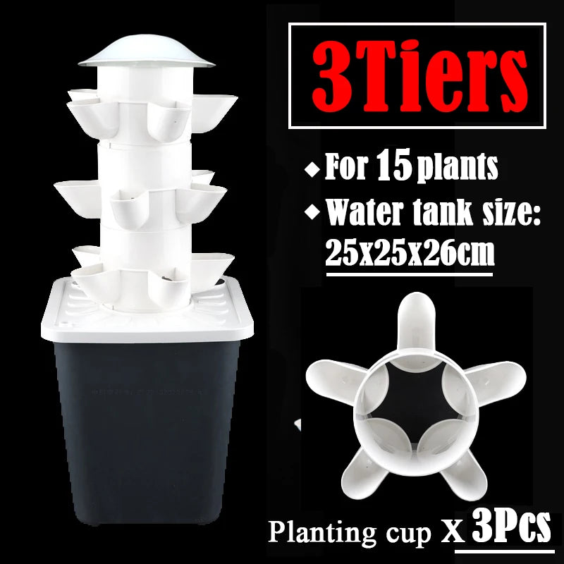 DIY Vertical Tower Planters with 5-Hole Detachable Colonization Cups – Indoor Soilless Hydroponic System for Vegetables