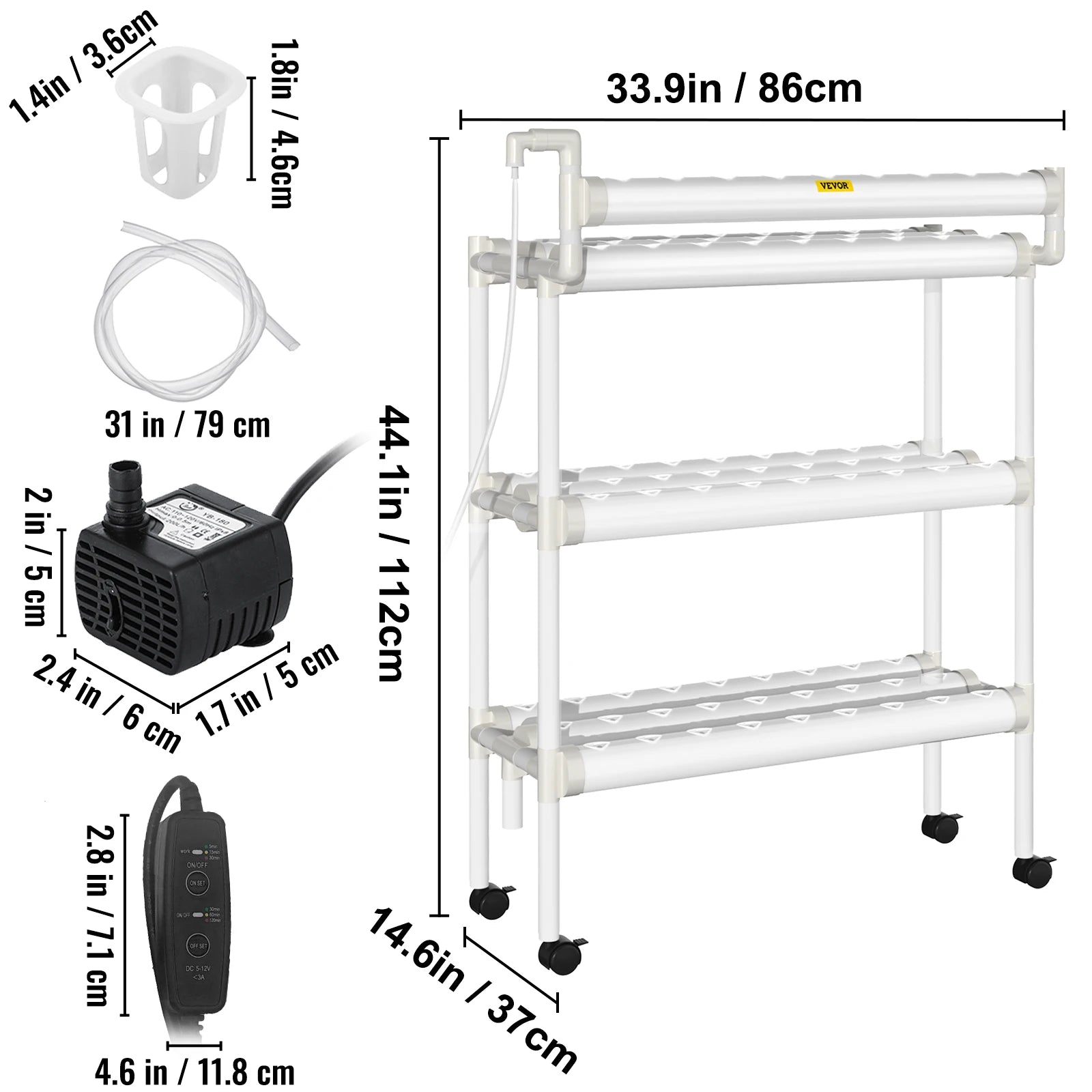 VEVOR Hydroponic Grow Kit Hydroponics System 36/54/72/90/108 Sites 1/2/3/4 Layers 4/6/8/10/12 Pipes Vegetables Lawn & Garden