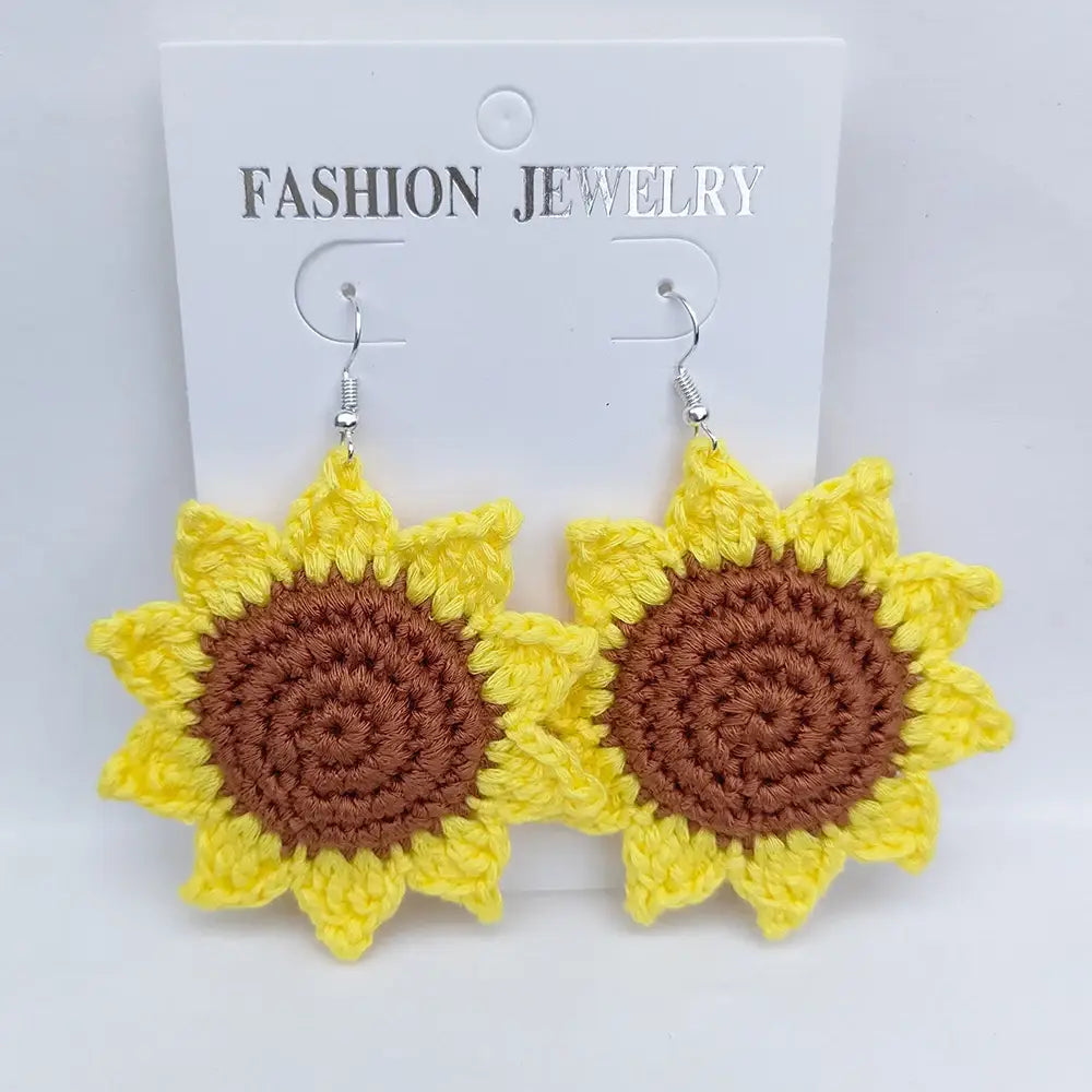 Handmade Knitted Sunflower Dangle Hooks Earrings for Women Fashion Big Flower Drop Accessories Boho Jewelry