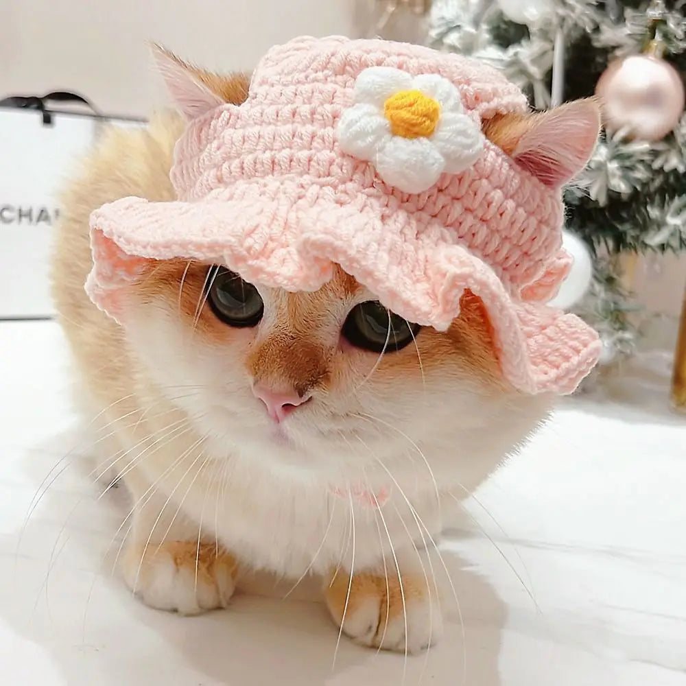 Cute Flower Cat Hat - Funny Cosplay Headgear for Pets, Adorable Pet Cap for Cats & Puppies, Ideal for Photoshoots & Festive Occasions