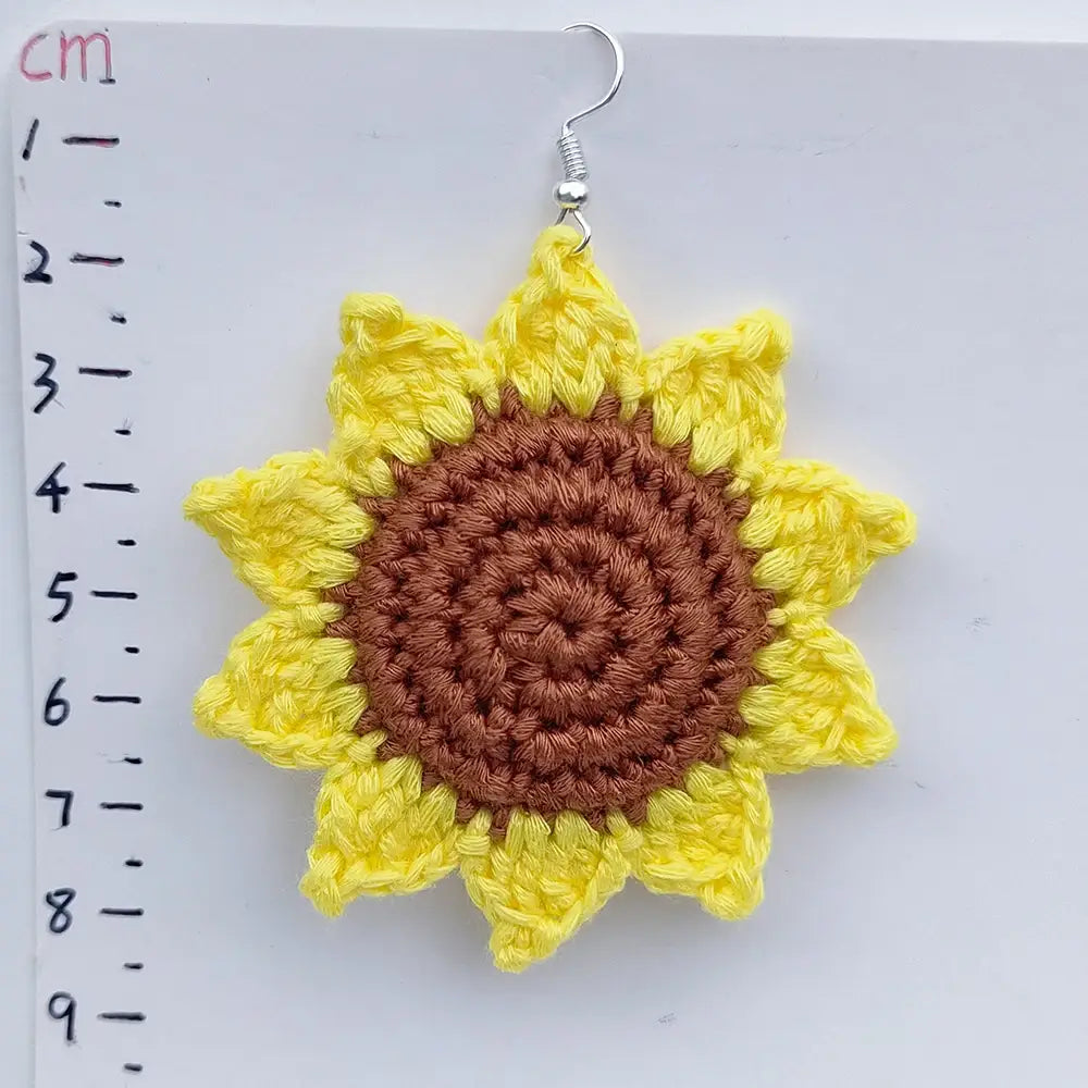 Handmade Knitted Sunflower Dangle Hooks Earrings for Women Fashion Big Flower Drop Accessories Boho Jewelry