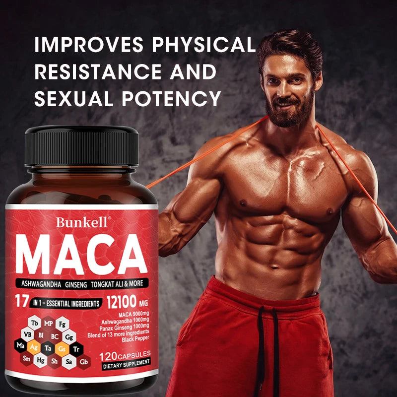 Maca Root Capsules 12100 mg Red, Yellow, and Black Maca for Energy, Vitality, and Athletic Performance