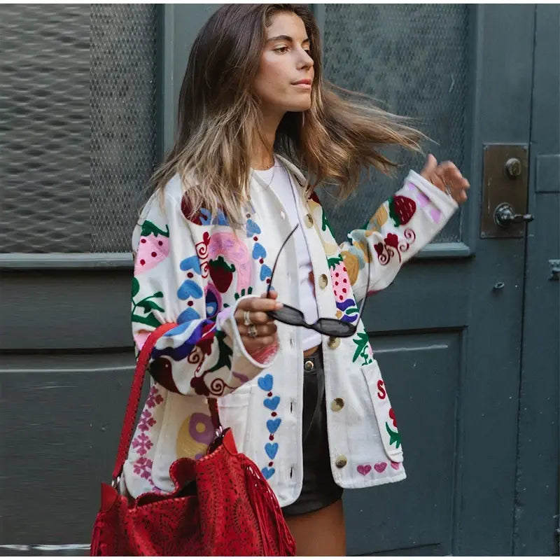 Bohemian Printed Women Jacket O-neck Long Sleeve Single Breasted Female Jackets Winter Coat