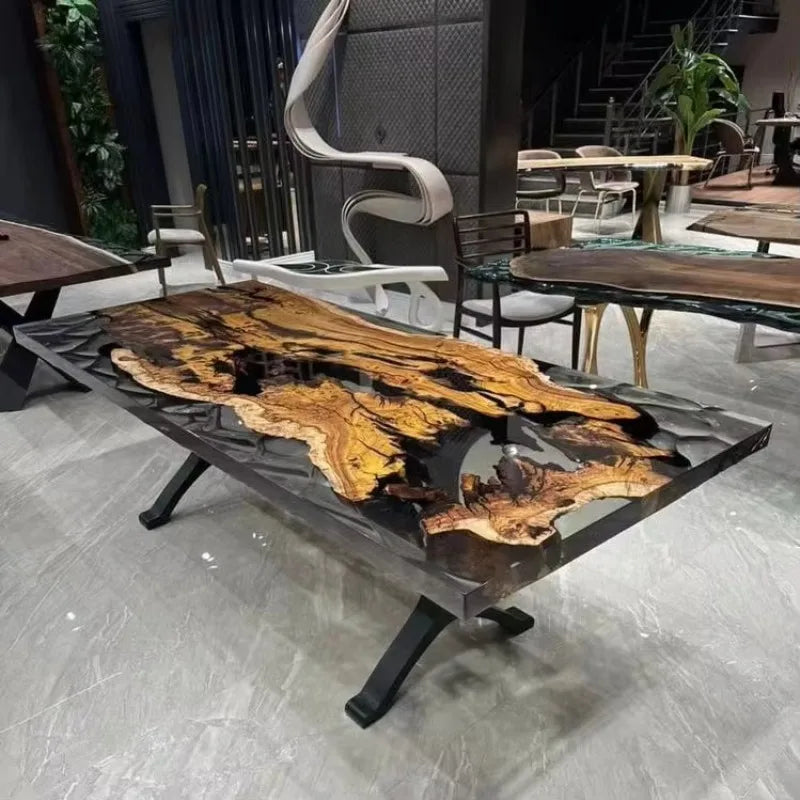 Solid Walnut Wood Dining Table with Epoxy Resin River Design – Perfect for Cafes, Kitchens, Restaurants, and Coffee Shops