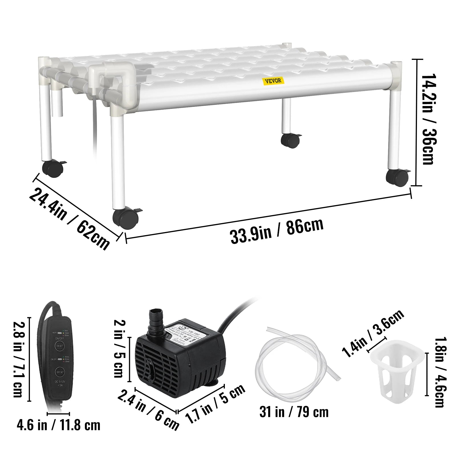 VEVOR Hydroponic Grow Kit Hydroponics System 36/54/72/90/108 Sites 1/2/3/4 Layers 4/6/8/10/12 Pipes Vegetables Lawn & Garden