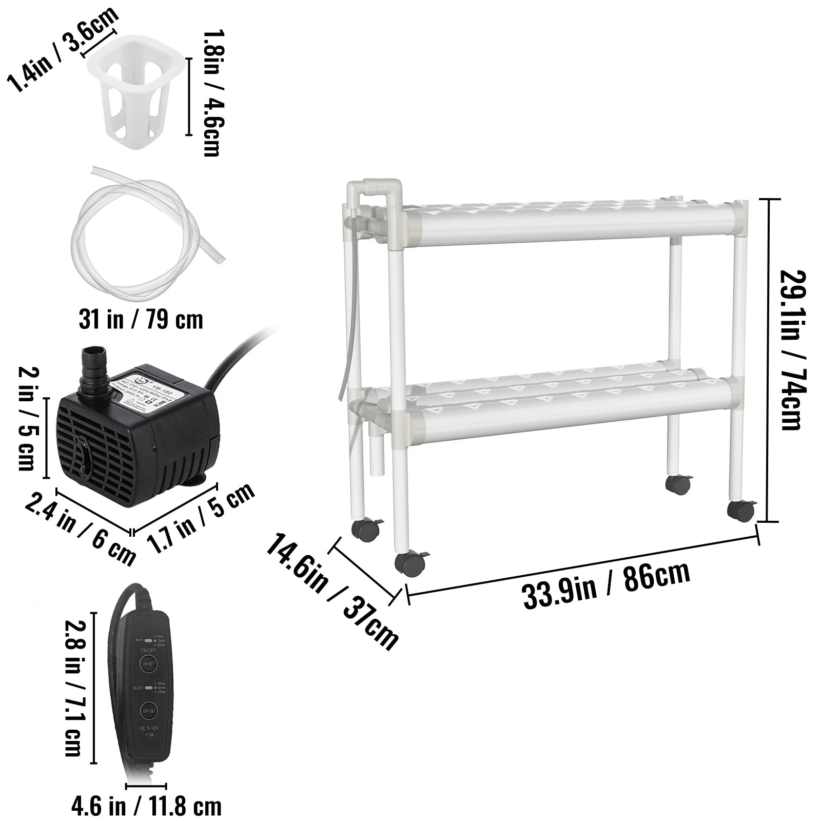 VEVOR Hydroponic Grow Kit Hydroponics System 36/54/72/90/108 Sites 1/2/3/4 Layers 4/6/8/10/12 Pipes Vegetables Lawn & Garden