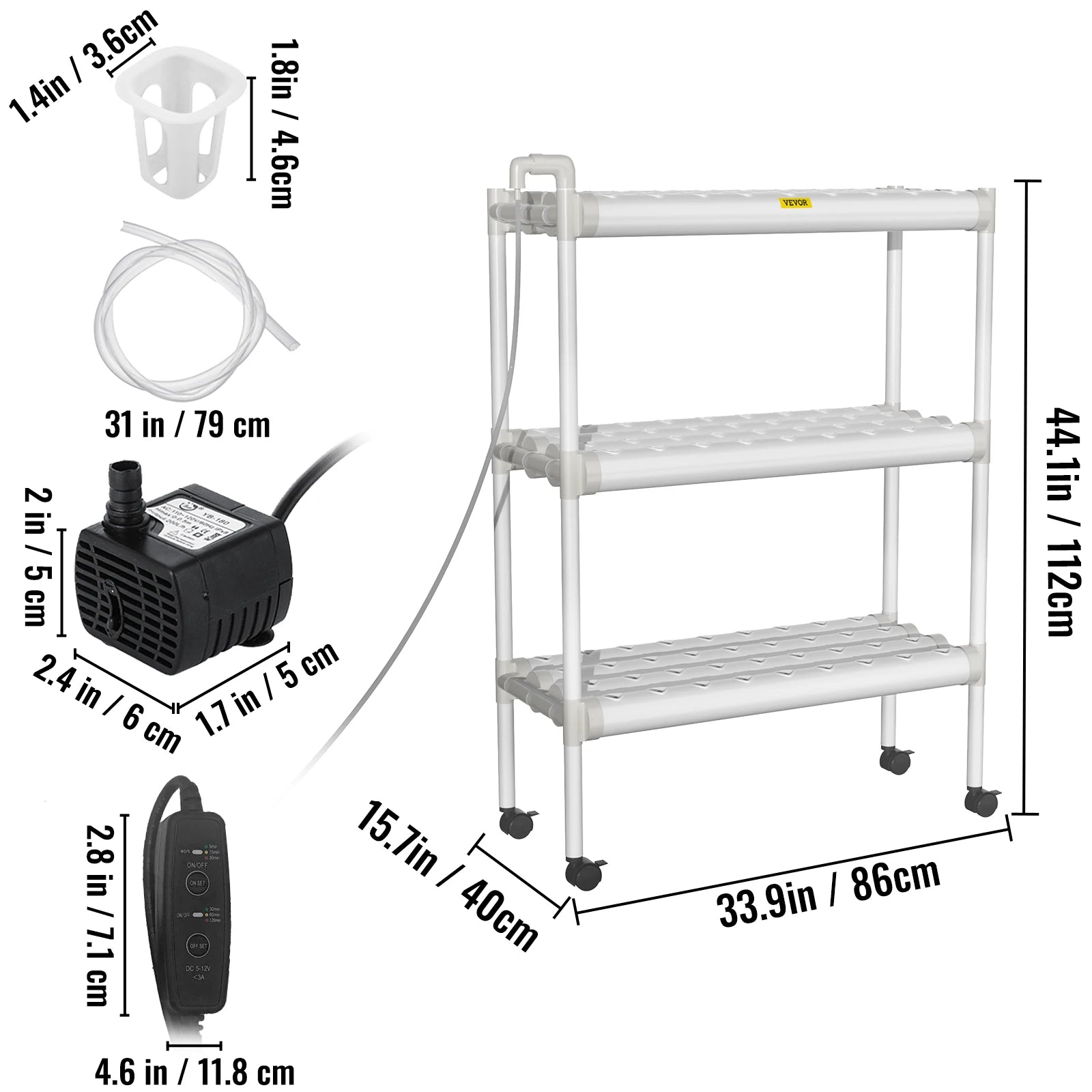 VEVOR Hydroponic Grow Kit Hydroponics System 36/54/72/90/108 Sites 1/2/3/4 Layers 4/6/8/10/12 Pipes Vegetables Lawn & Garden