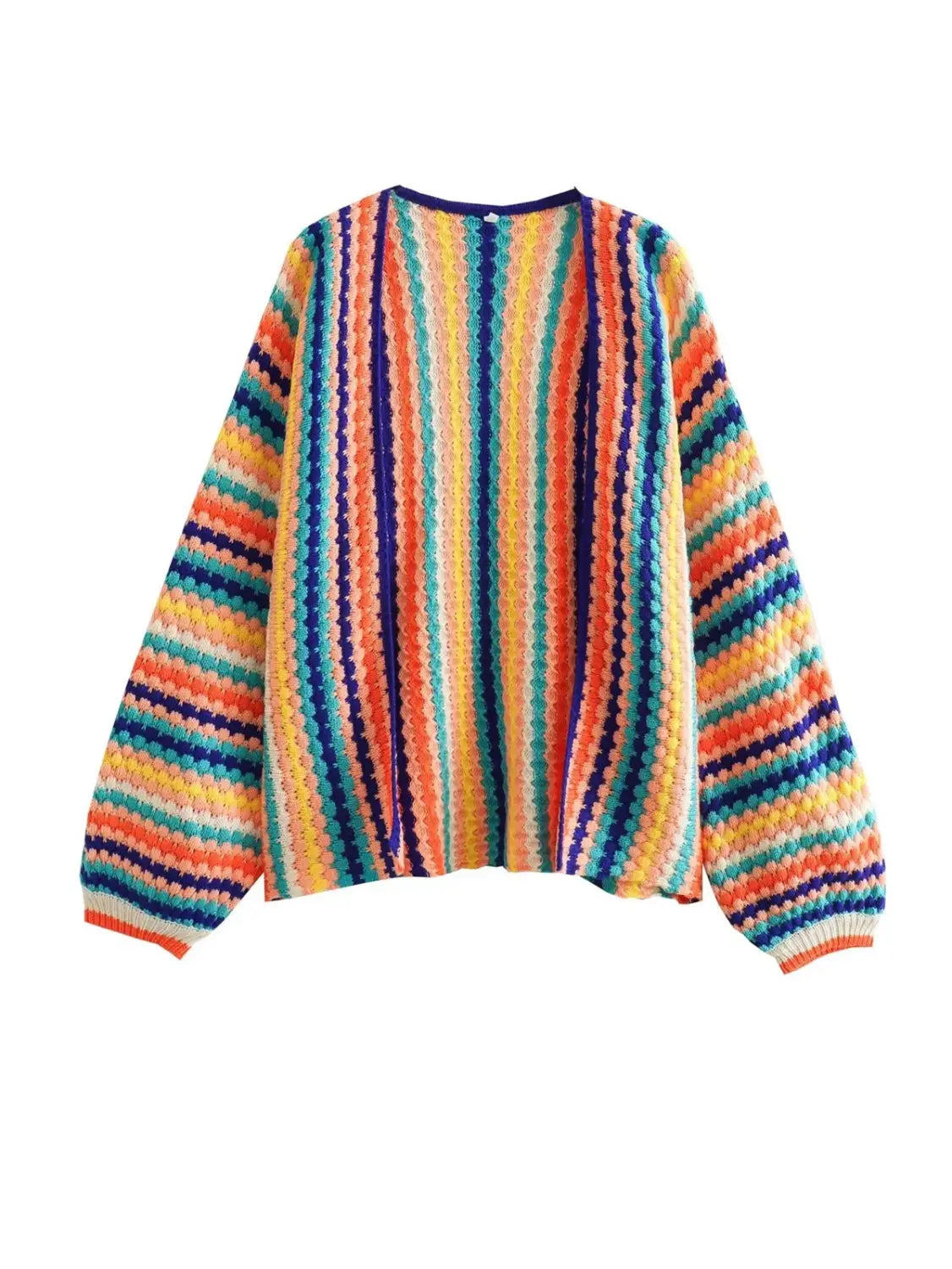 Women’s Knitted Colorful Cardigan Long Sleeve Fashion Sweater 2024 Autumn Winter Loose Sweaters Casual Ethnic Style