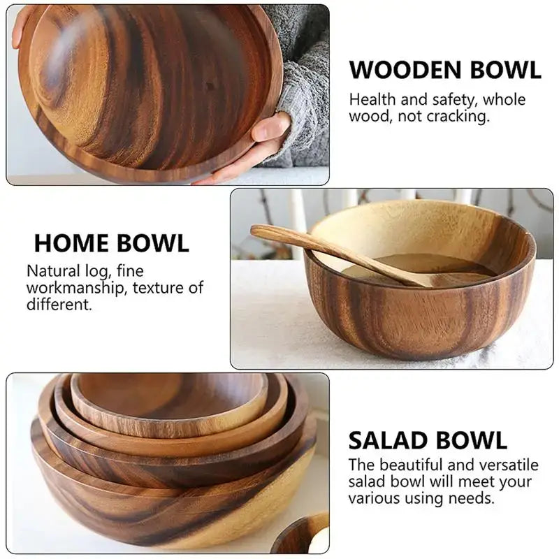 Kitchen Natural Wooden Bowl Household Fruit Bowl Salad Bowl