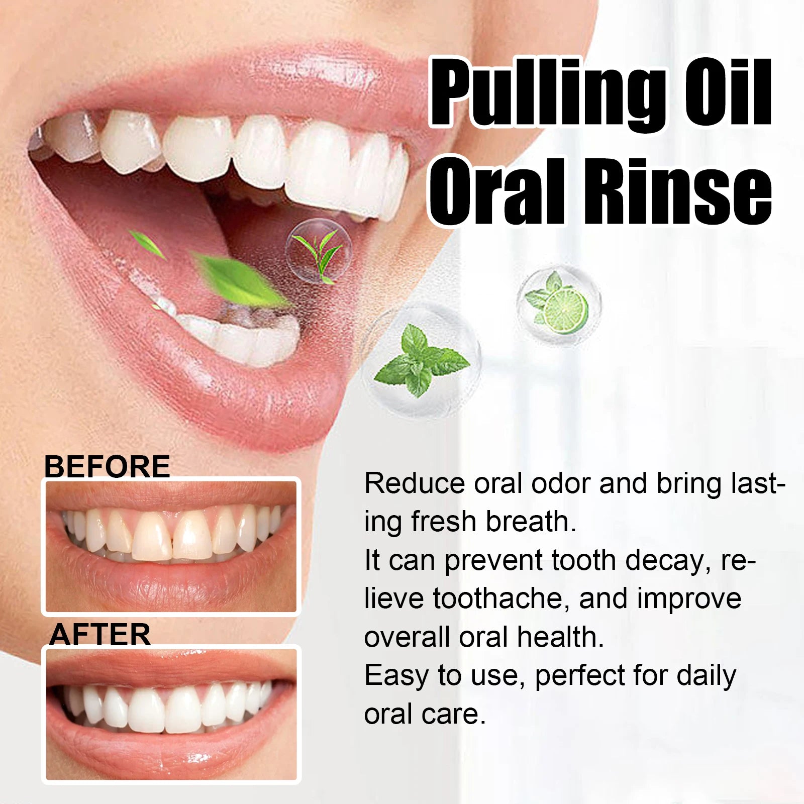 Coconut Mint Pulling Oil Mouthwash Alcohol-free Teeth Whitening Fresh Oral Breath Tongue Scraper Set Mouth Heal