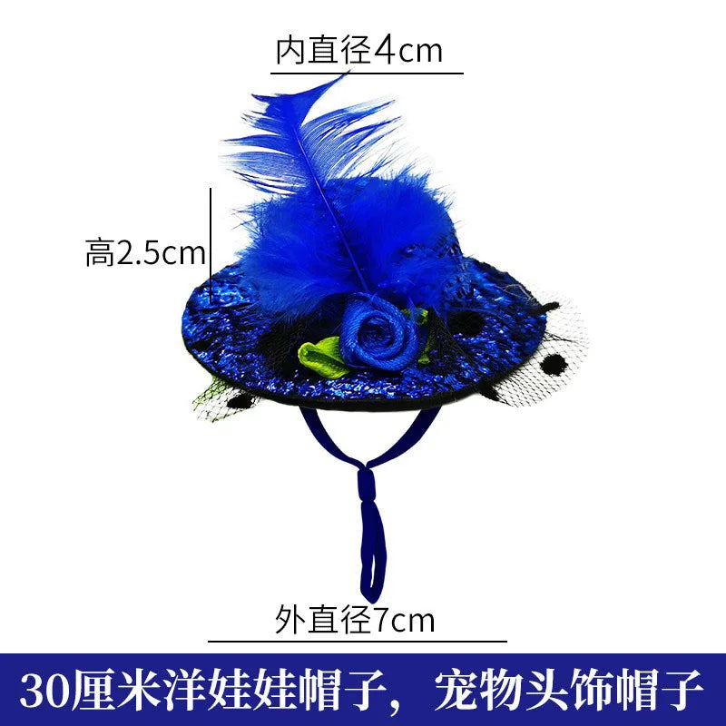 Fancy Feather Top Hat for Hens - Mini Hat with Adjustable Elastic Chin Strap, Stylish Chicken Helmet Accessory for Roosters & Ducks