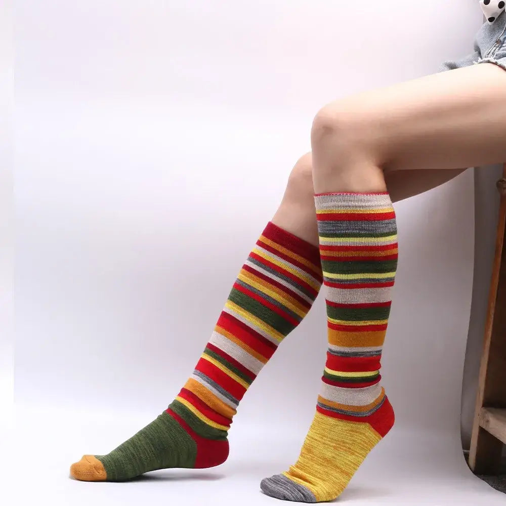 Women’s Boho Socks Ladies Non Binding Gentle Elastic Top Soft Grip Cotton Rich Long Knitted Wool Stockings Under-knee