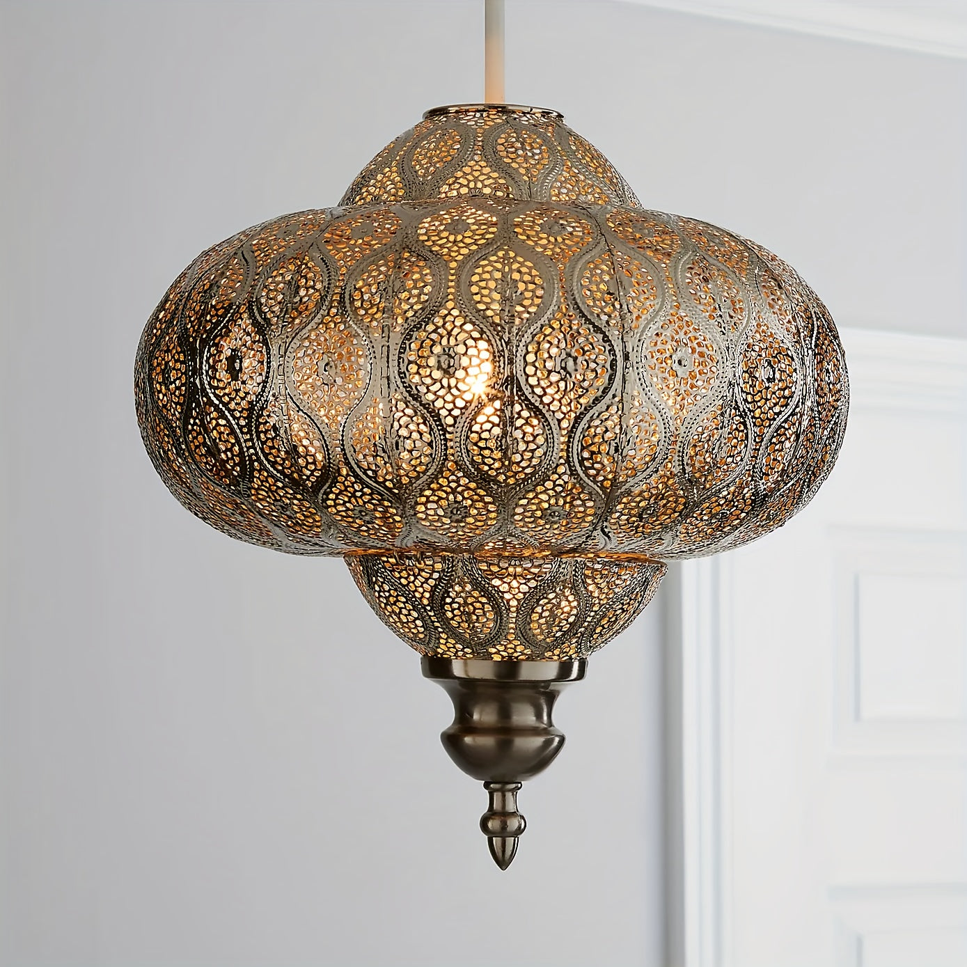 Lucena Fretwork Modern Drum Pendant Shade – Antique Bronze Finish, Battery-Free Design