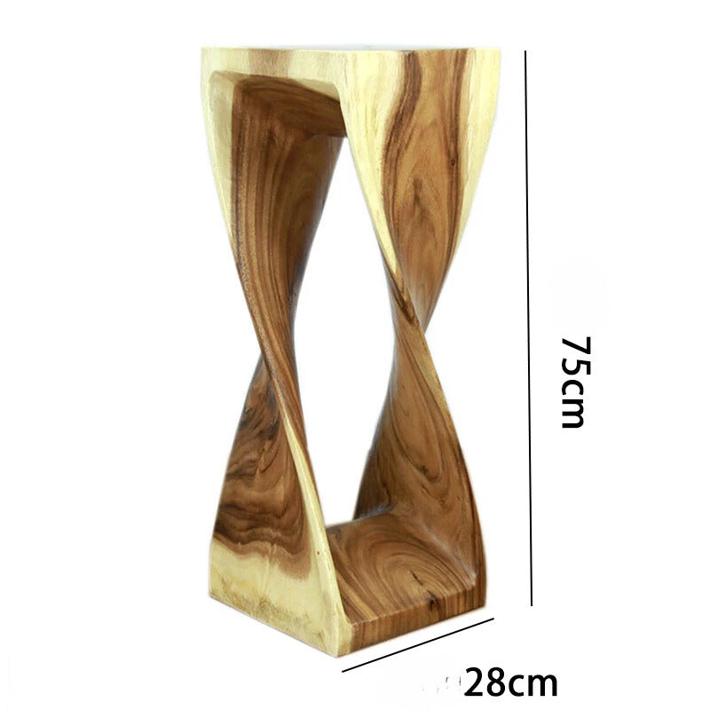 Thailand Solid Wood Low Stool - Creative Log Side Table with Root Carving Design, Natural Wood Stump Accent for Home or Office