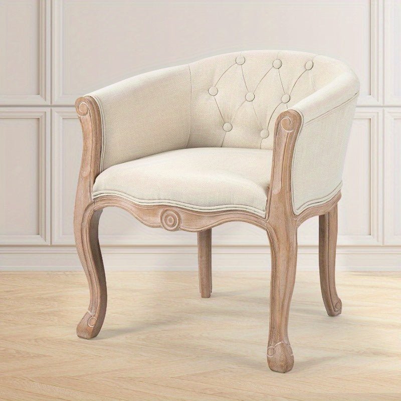 customized - Accent Chair for Living Room Bedroom, French Country Chair with Carved Legs, Stylish Comfy Living Room Chair, Vintage Tufted Upholstered Chair for Home Office, Beige - Boho Eco Boutique™ - customized - Boho Eco Boutique™ - Beige - 