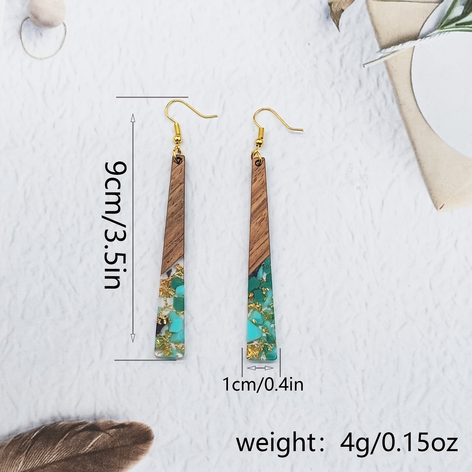 2pcs Retro Spliced Resin & Wooden Long Irregular Bar Dangle Earrings - Unique Statement Jewelry for Women