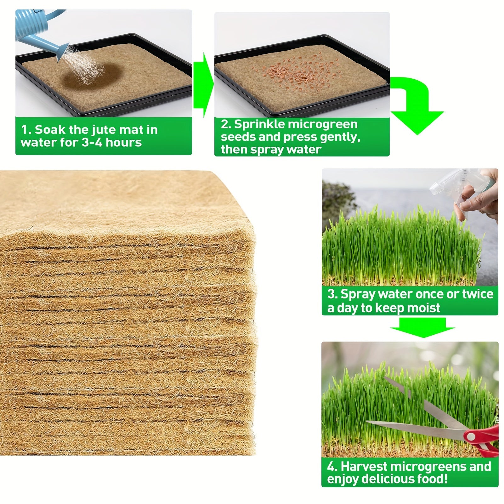 Jute Microgreens Grow Mats – Eco-Friendly Hydroponic Grow Pads for Sprouting Trays, Microgreens, and Wheatgrass