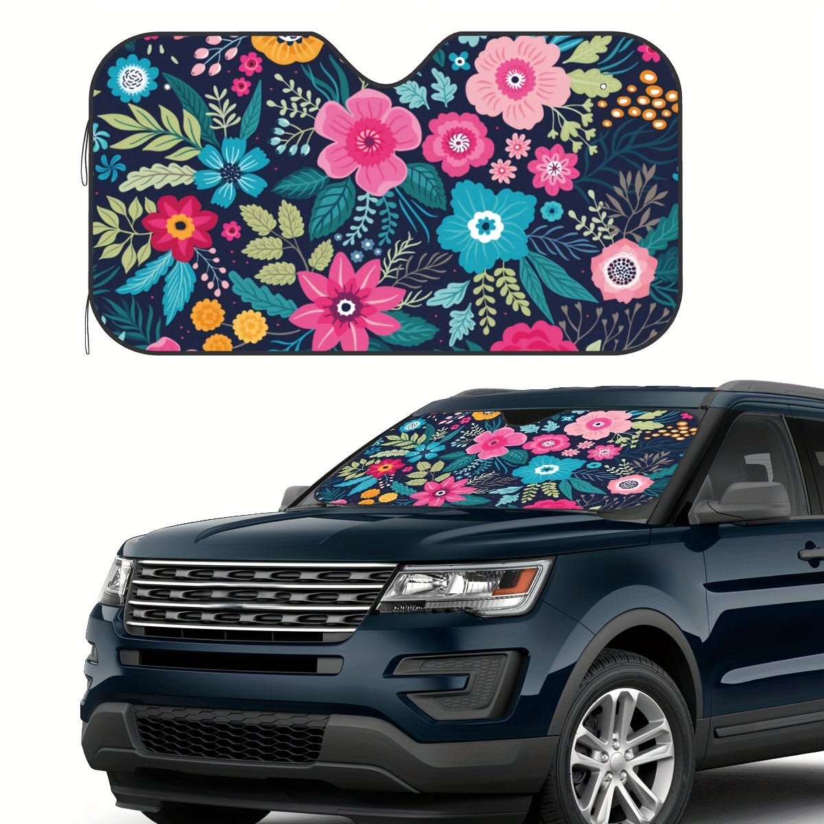 accessories - Beauty Pink Flowers Foldable Car Windshield Sun Shade - UV Protection Sunshade To Keep Interior Cool, Easy To Storage With Buckle + 4pcs Easy - Install Suction Cups For Car SUV Sedan Van Truck, Car Interior Accessories For Women - Boho Eco Boutique™ - accessories - Boho Eco Boutique™ - Beauty Flowers - 