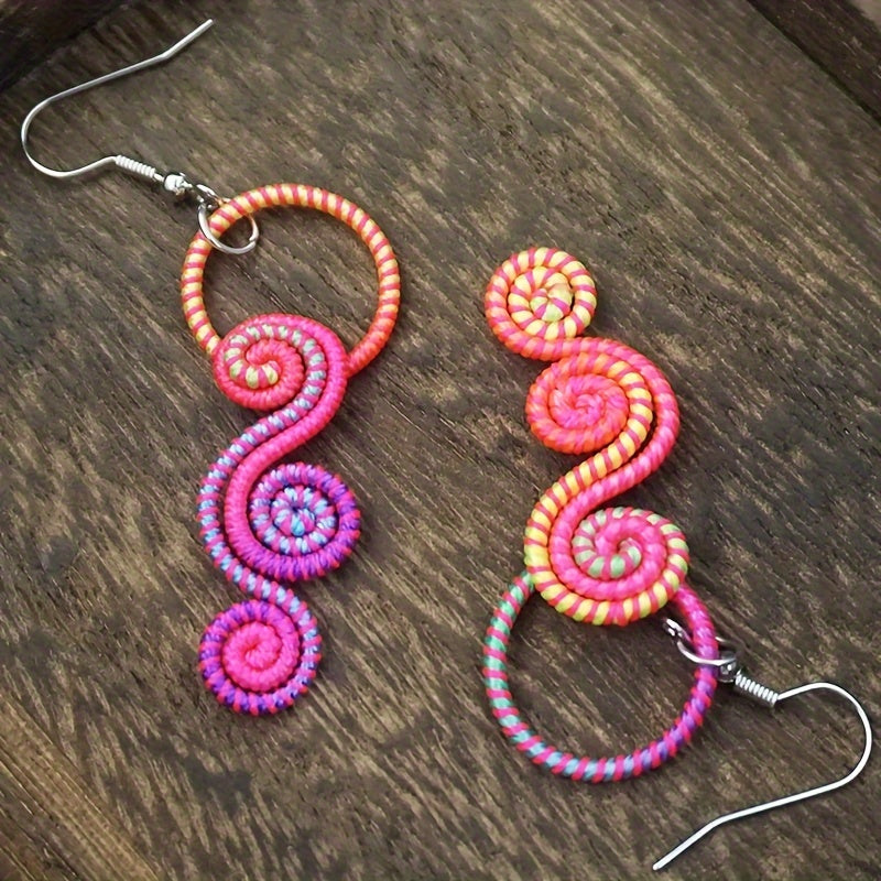 Boho Hand-Woven Cloud-Shaped Pendant Earrings - Polyester Twisted Spiral Dangle, Perfect for Everyday & Holiday Wear