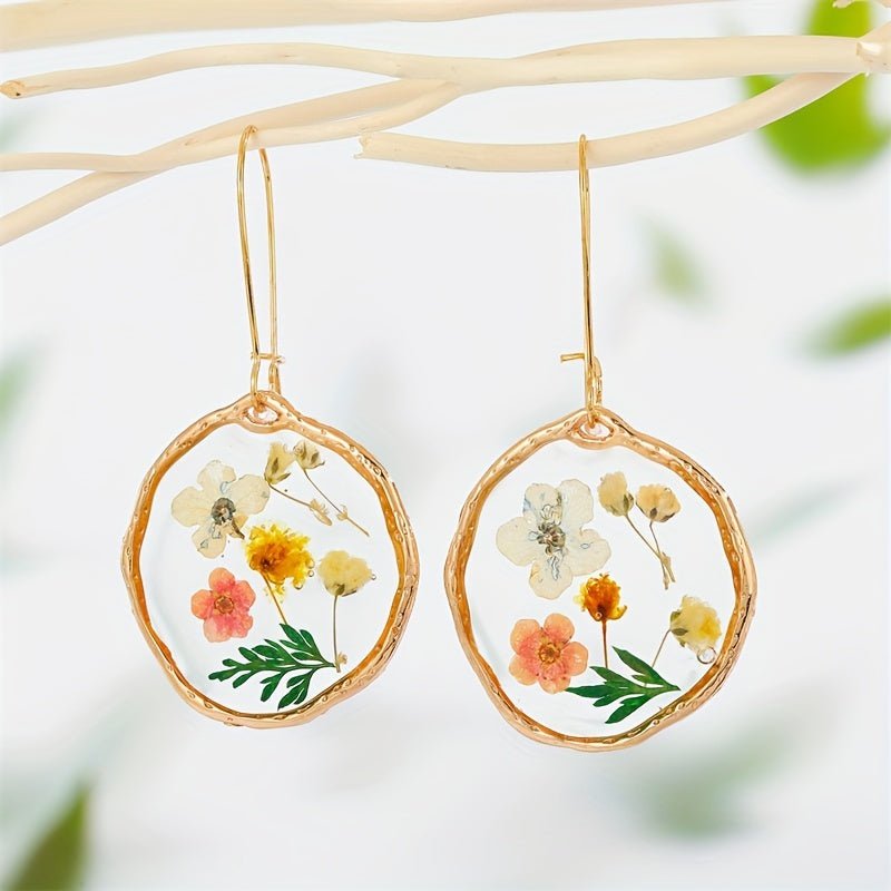 customized - Bohemian Transparent Dried Flower Dangle Earrings - Boho Eco Boutique™ - customized - Boho Eco Boutique™ - orange - 