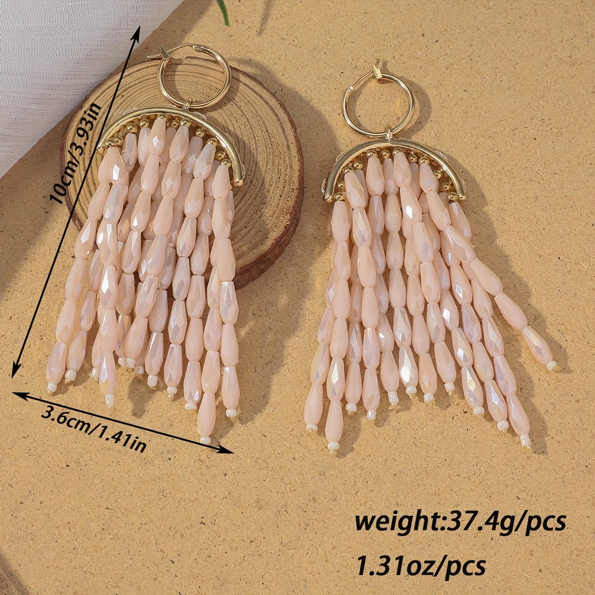 accessories - Boho - Chic Handcrafted Crystal Fan - Shaped Earrings With Beaded Tassels - Versatile & Stylish For Everyday And Vacation Wear Jewelry For Women Boho Jewelry For Women - Boho Eco Boutique™ - accessories - Boho Eco Boutique™ - Pink - 