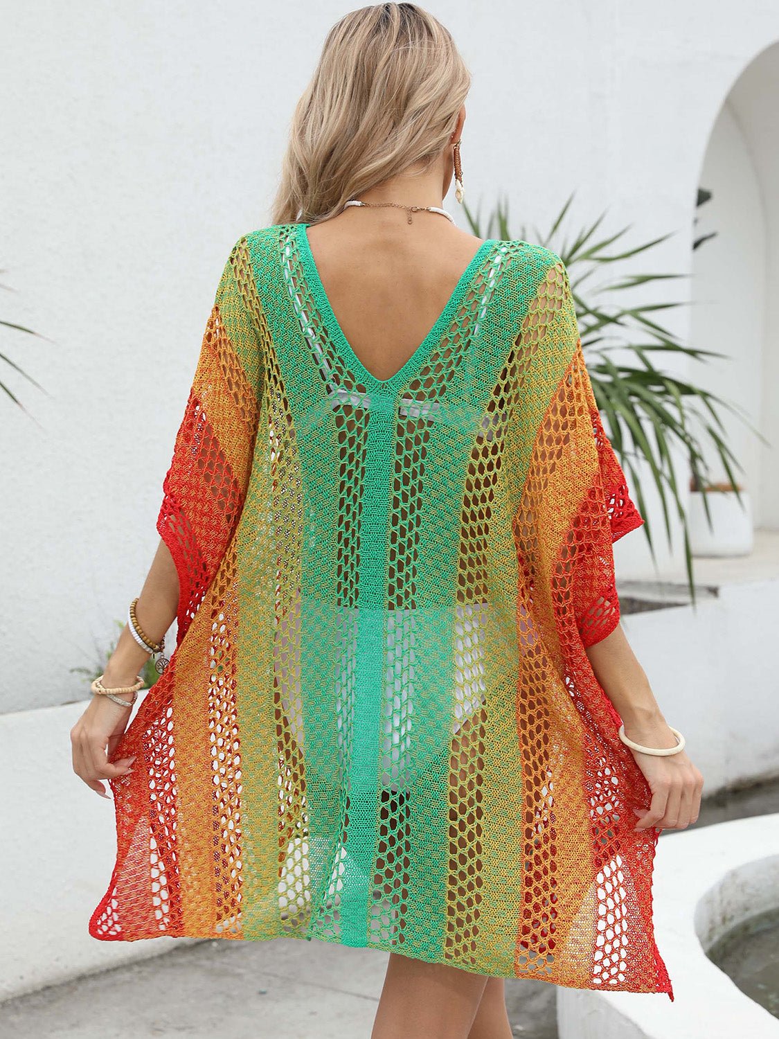  - Boho Chic Openwork Contrast V - Neck Cover - Up - Stylish & Lightweight, Perfect for Beach or Poolside - Boho Eco Boutique™ - Boho Eco Boutique™ - 100100612172968 - Green - One Size - 