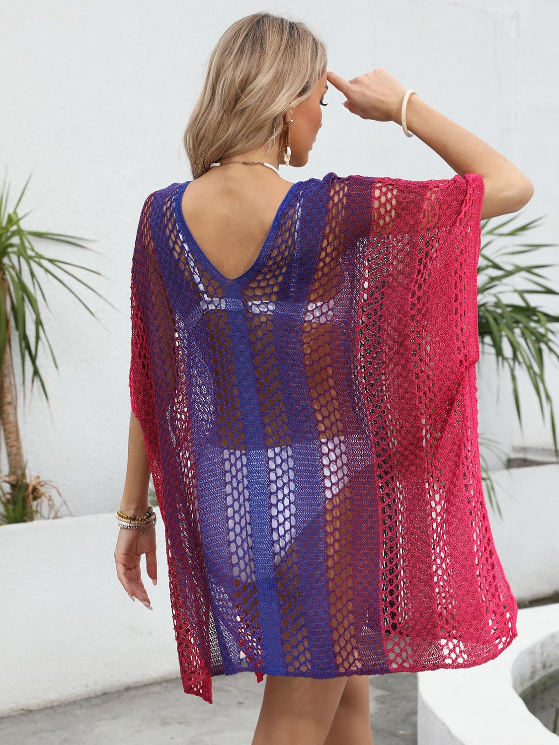  - Boho Chic Openwork Contrast V - Neck Cover - Up - Stylish & Lightweight, Perfect for Beach or Poolside - Boho Eco Boutique™ - Boho Eco Boutique™ - 100100612173667 - Dark Blue - One Size - 