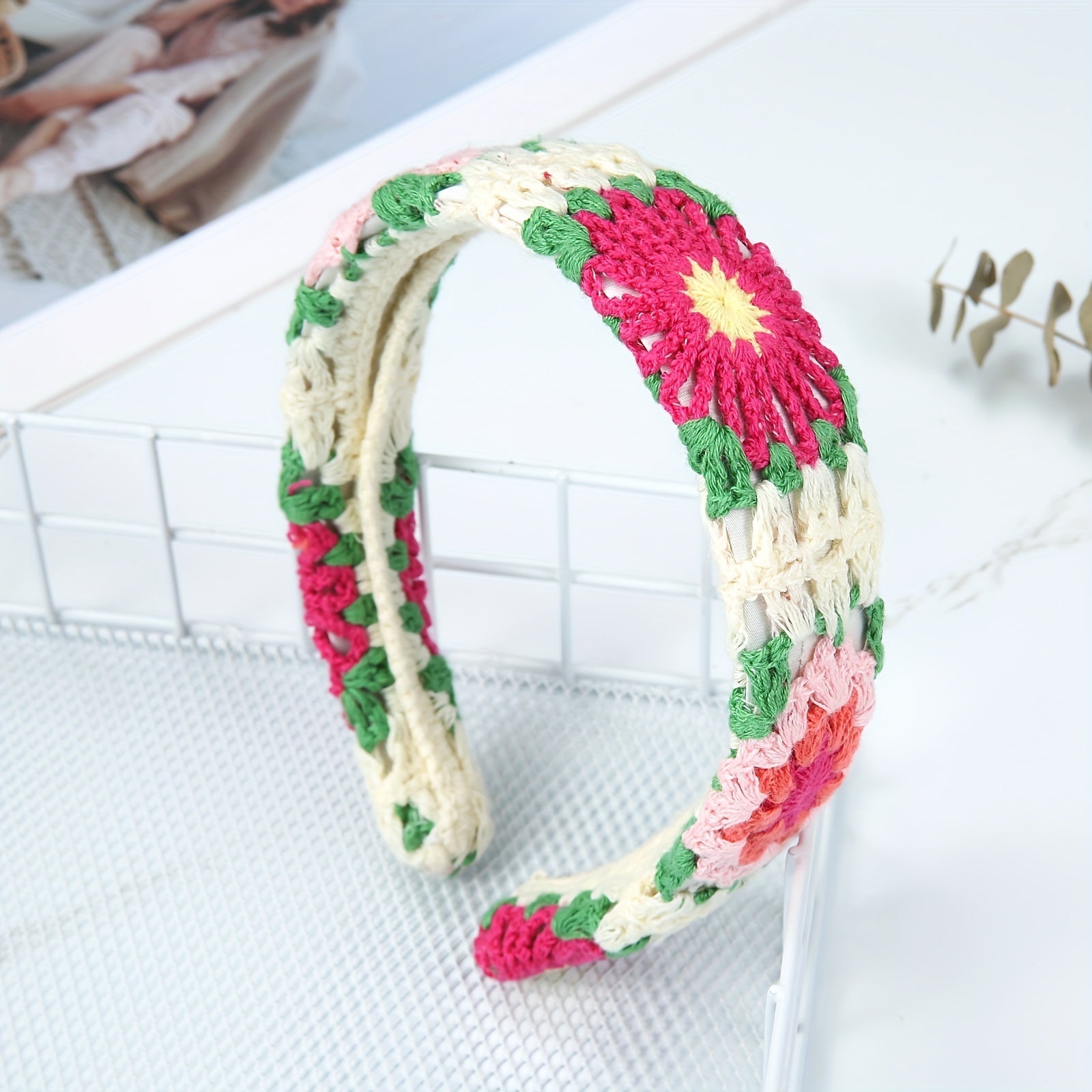 customized - Boho Crochet Strawberry Flower Headband Cotton Blend - Boho Eco Boutique™ - customized - Boho Eco Boutique™ - Colorful Flowers - One Size Fits All - 