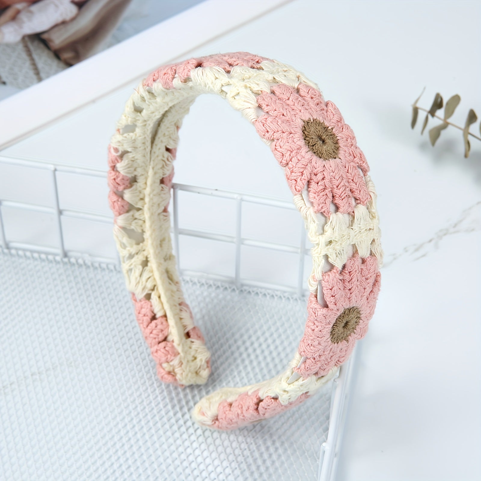 customized - Boho Crochet Strawberry Flower Headband Cotton Blend - Boho Eco Boutique™ - customized - Boho Eco Boutique™ - Pink Edge Chrysanthemum - One Size Fits All - 