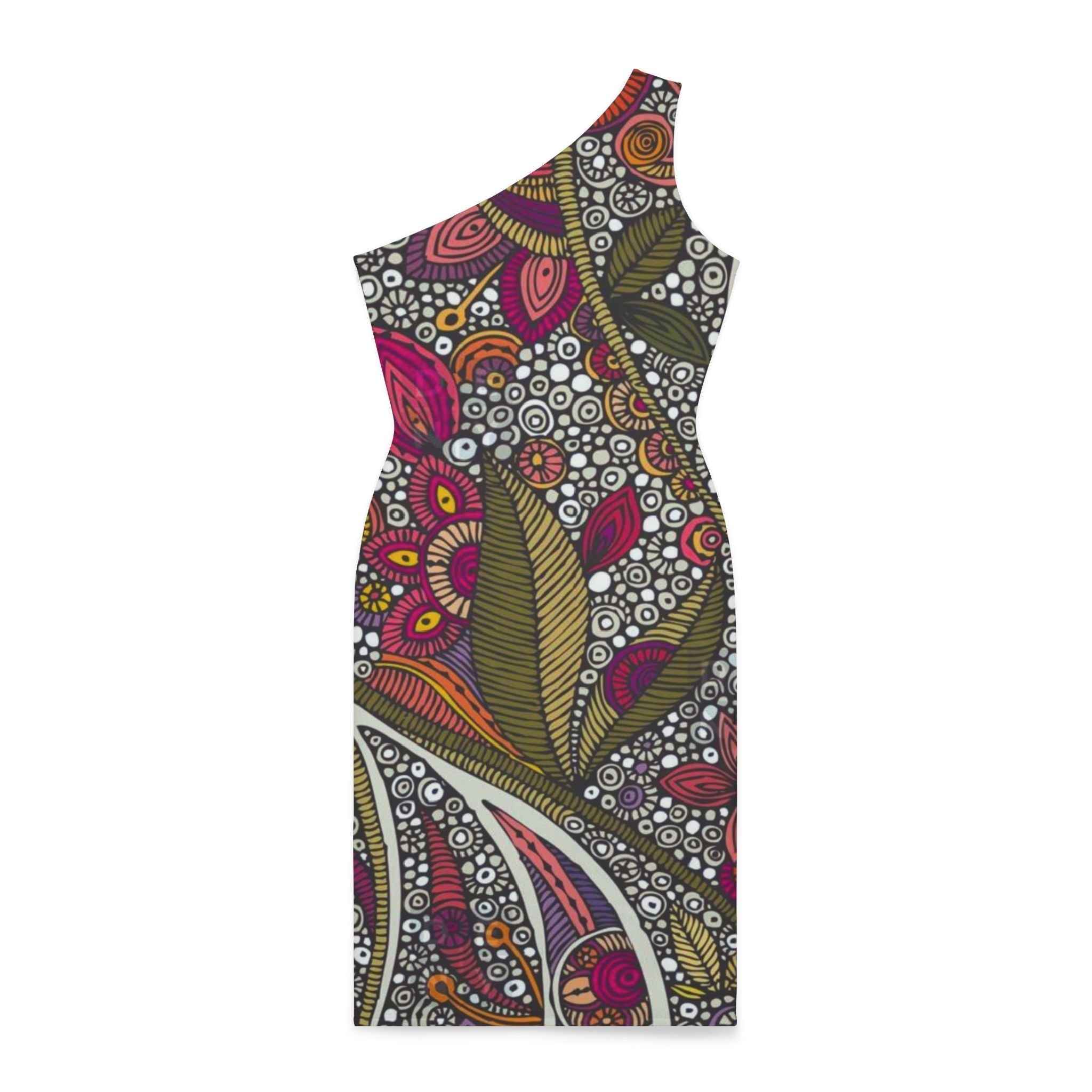 All Over Prints - Boho Eco Boutique A - line Artistic Floral Geo One Shoulder Dress - Boho Eco Boutique™ - Boho Eco Boutique A - line Artistic Floral Geo One Shoulder Dress - XS - 