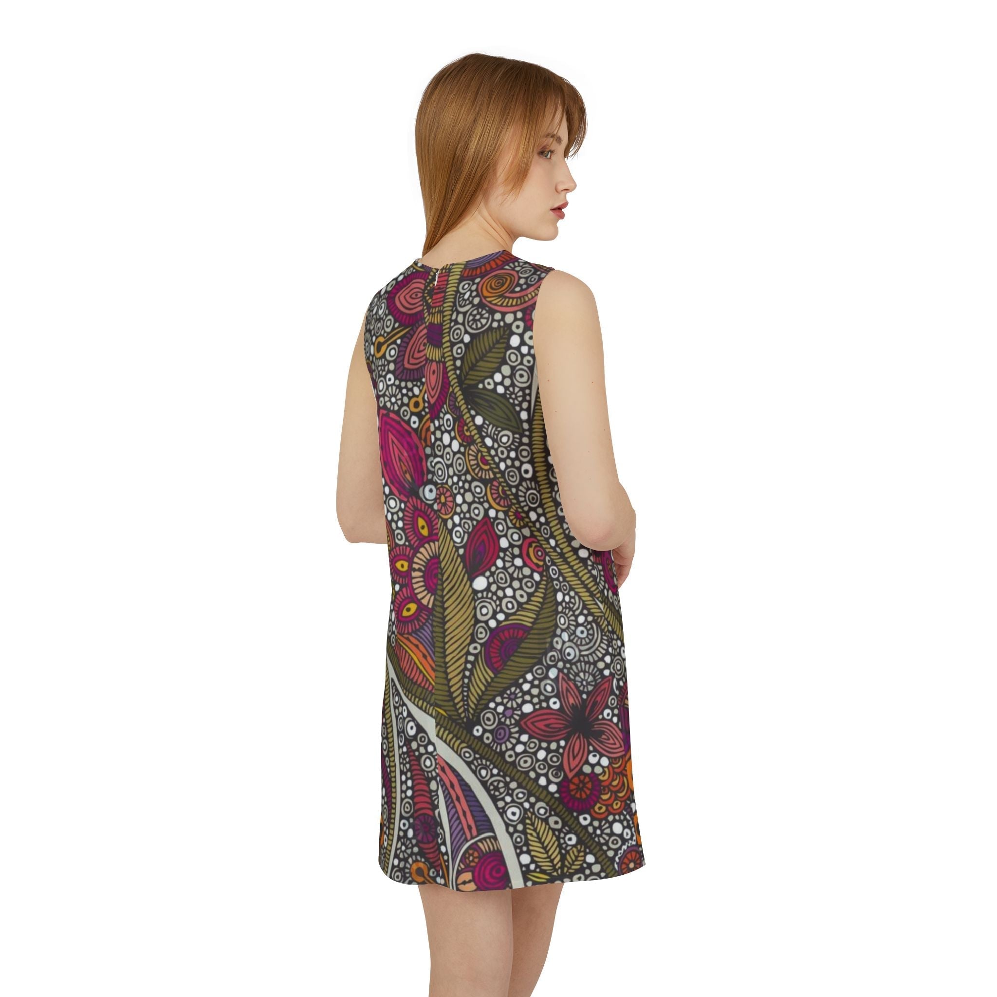 All Over Prints - Boho Eco Boutique A - line Artistic Floral Geo Sleeveless Dress - Boho Eco Boutique™ - All Over Prints - Boho Eco Boutique™ - XXS - 