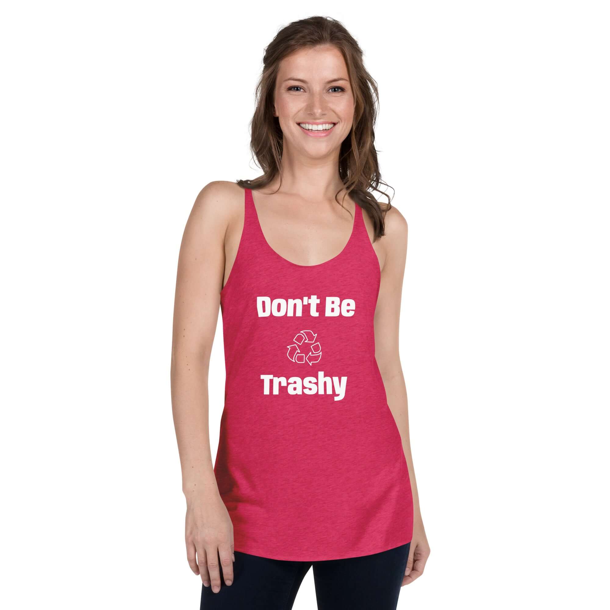 Tank Top - Boho Eco Boutique™ Don't Be Trashy Women's Racerback Tank - Boho Eco Boutique™ - Boho Eco Boutique™ - Vintage Black - XS - 