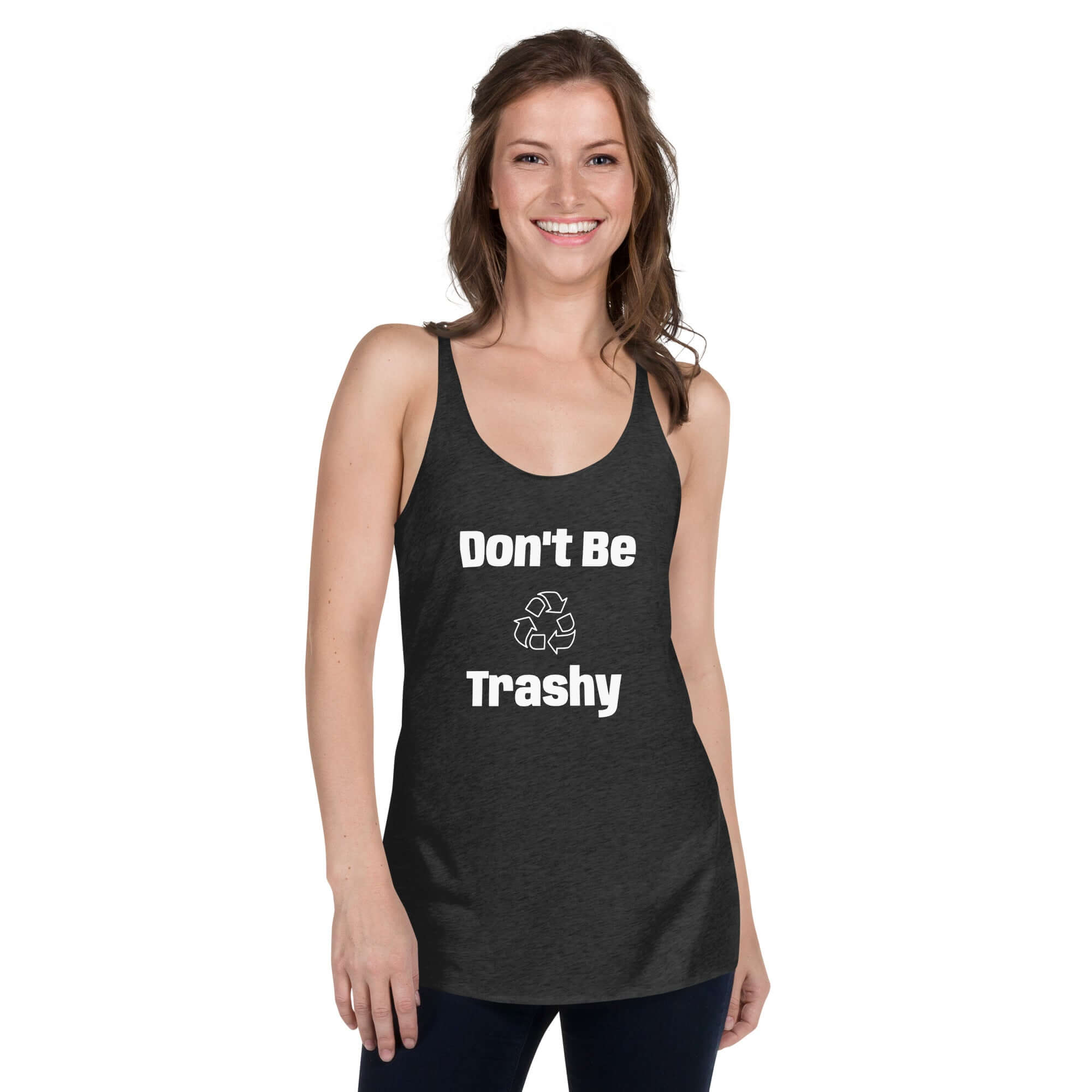 Tank Top - Boho Eco Boutique™ Don't Be Trashy Women's Racerback Tank - Boho Eco Boutique™ - Boho Eco Boutique™ - Vintage Black - XS - 