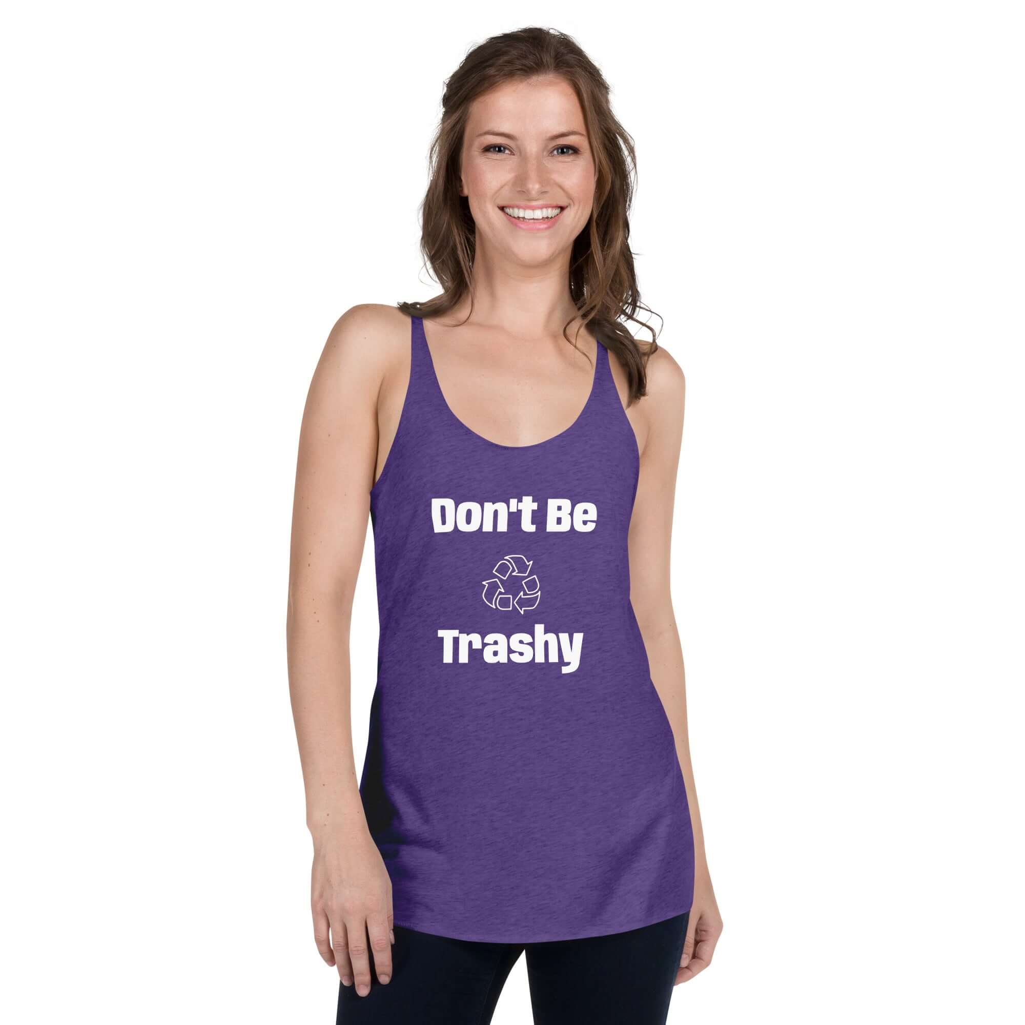 Tank Top - Boho Eco Boutique™ Don't Be Trashy Women's Racerback Tank - Boho Eco Boutique™ - Boho Eco Boutique™ - Vintage Black - XS - 