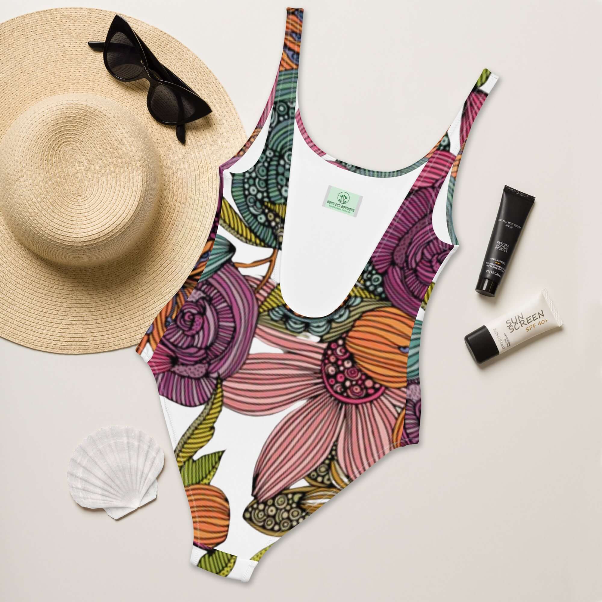  - Boho Eco Boutique™ Floral Eco - Friendly One - Piece Flattering Swimsuit - Boho Eco Boutique™ - Boho Eco Boutique™ - XS - 