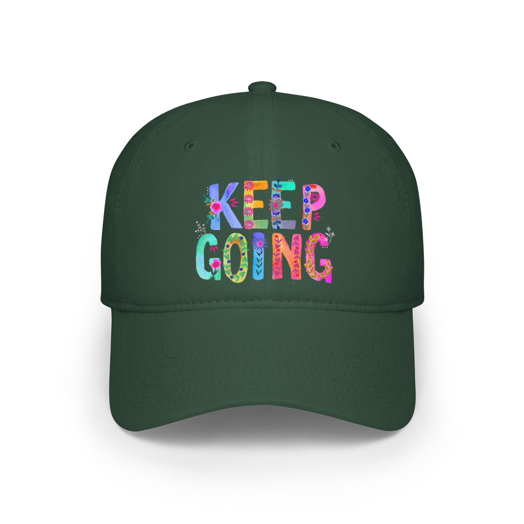 Hats - Boho Eco Low Profile Baseball Cap, Keep Going - Boho Eco Boutique™ - Hats - Boho Eco Boutique™ - Dark Green - One size - 