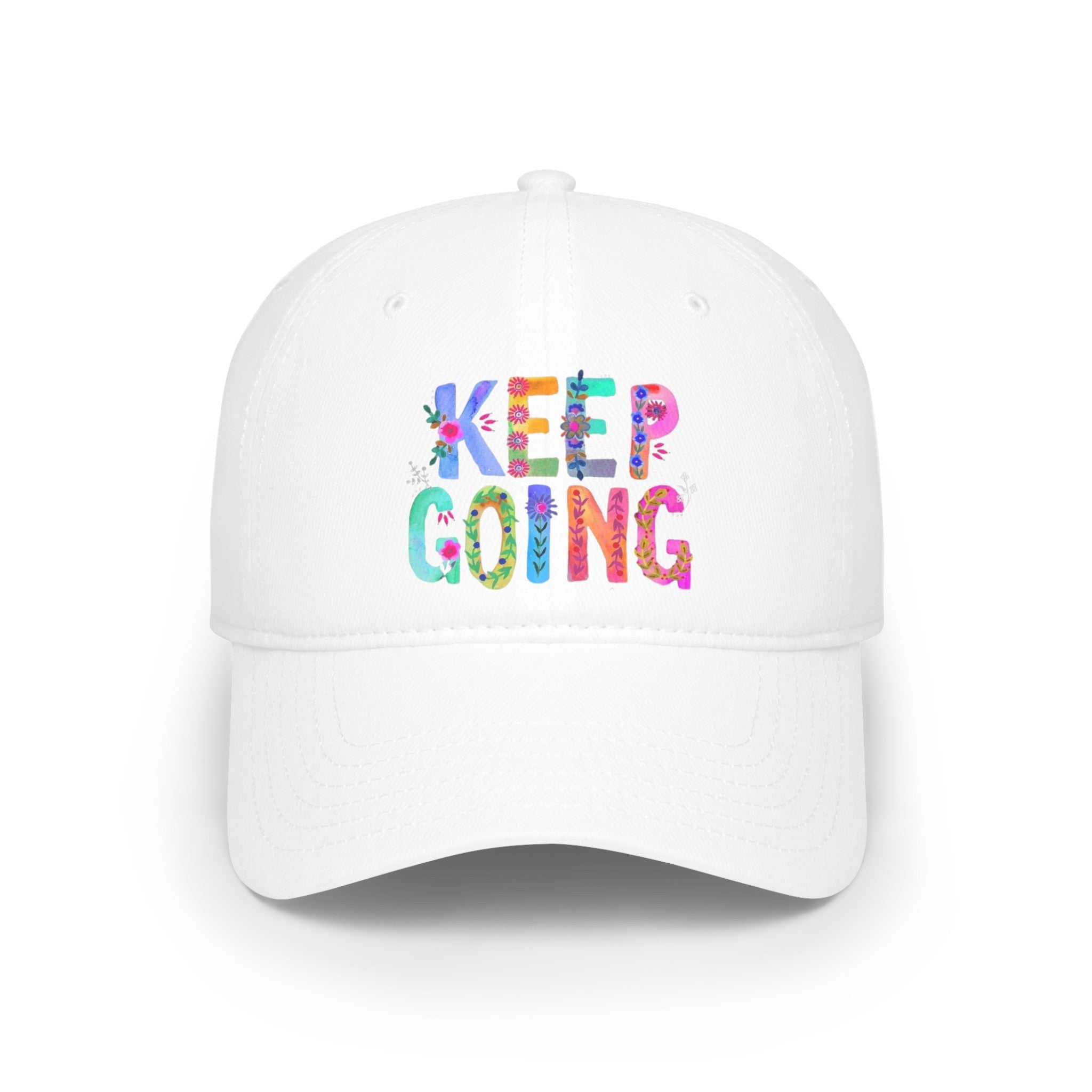 Hats - Boho Eco Low Profile Baseball Cap, Keep Going - Boho Eco Boutique™ - Hats - Boho Eco Boutique™ - White - One size - 