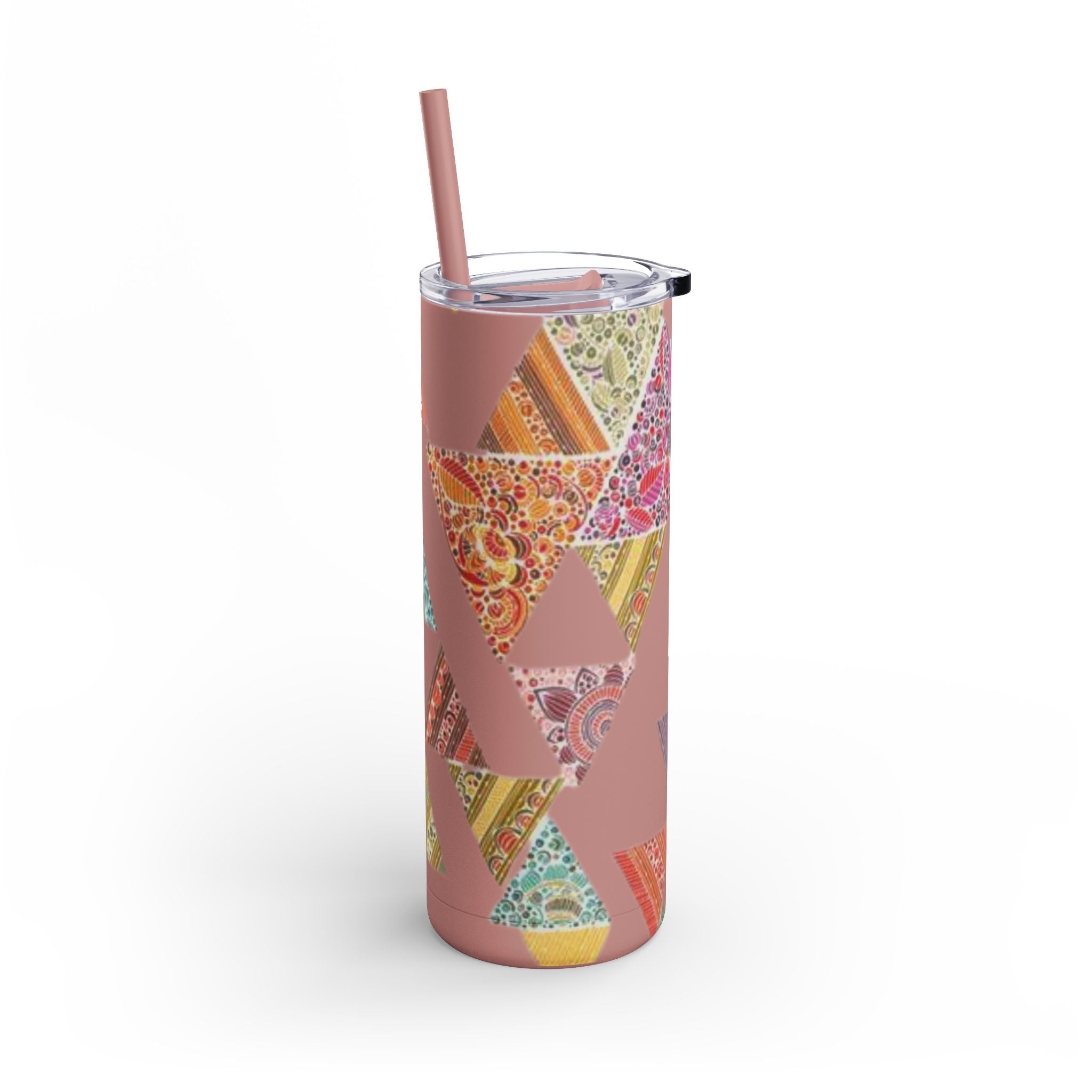 Mug - Boho Eco Skinny Matte Tumbler 20oz | Bohemian Triangles Design | Insulated Stainless Steel Travel Mug | Reusable Eco - Friendly Drinkware - Boho Eco Boutique™ - Boho Eco Skinny Matte Tumbler 20oz | Bohemian Triangles Design | Insulated Stainless Steel Travel Mug | Reusable Eco - Friendly Drinkware - Dusty Rose - 20oz - Matte