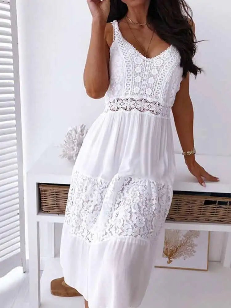 dress - Boho Midi Dress Women Sexy Backless Dress - Boho Eco Boutique™ - dress - Boho Eco Boutique™ - White mhh52 - S - 