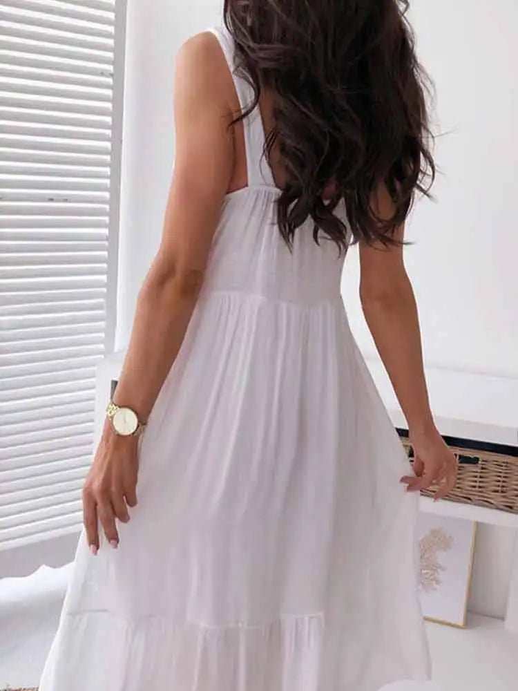 dress - Boho Midi Dress Women Sexy Backless Dress - Boho Eco Boutique™ - dress - Boho Eco Boutique™ - White mhh52 - S - 