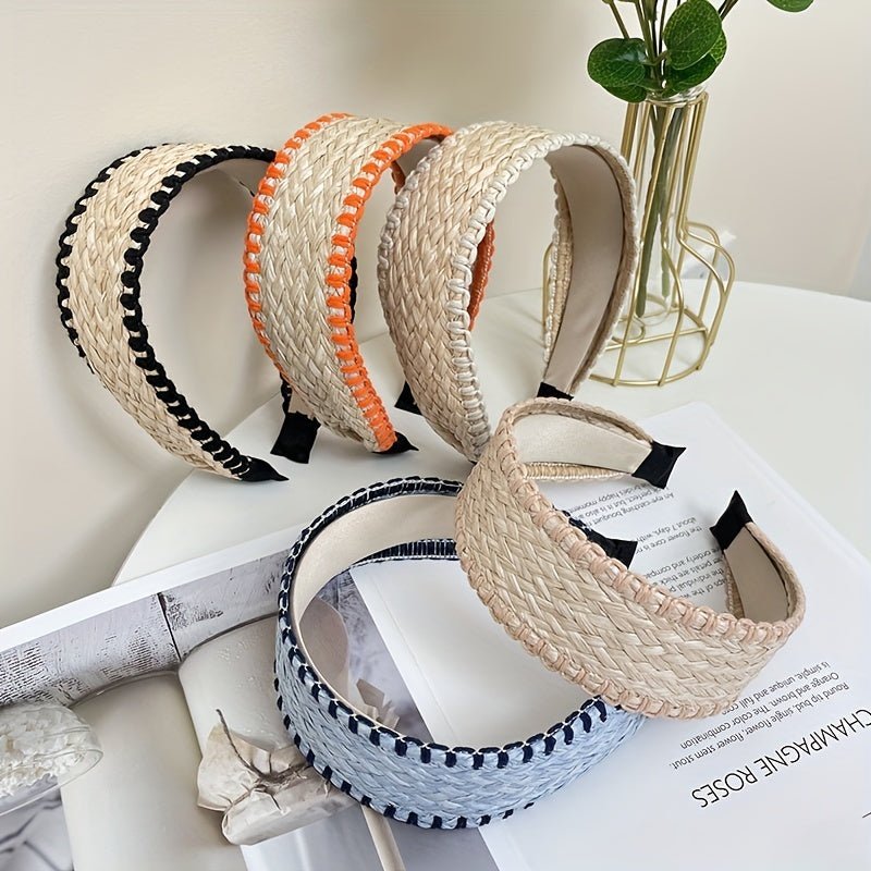 accessories - Boho Straw Knitted Headband Wide Head Hoop Ratten Headdress Elegant Hair Accessories For Women Beach Travel - Boho Eco Boutique™ - accessories - Boho Eco Boutique™ - Black - 