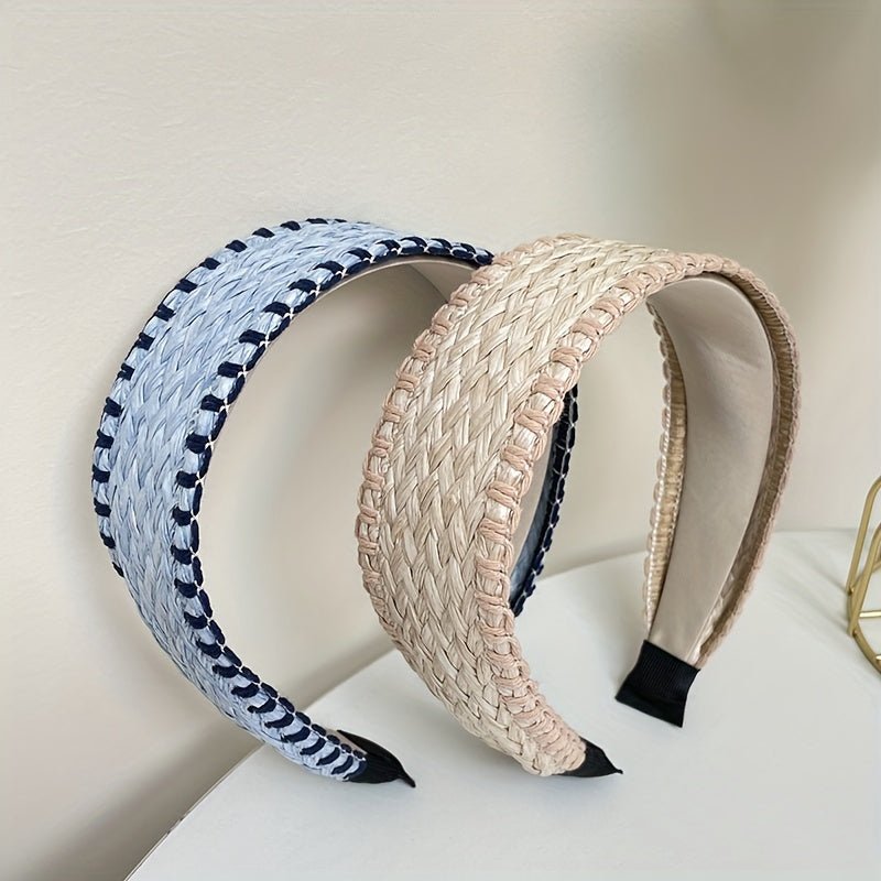 accessories - Boho Straw Knitted Headband Wide Head Hoop Ratten Headdress Elegant Hair Accessories For Women Beach Travel - Boho Eco Boutique™ - accessories - Boho Eco Boutique™ - Black - 