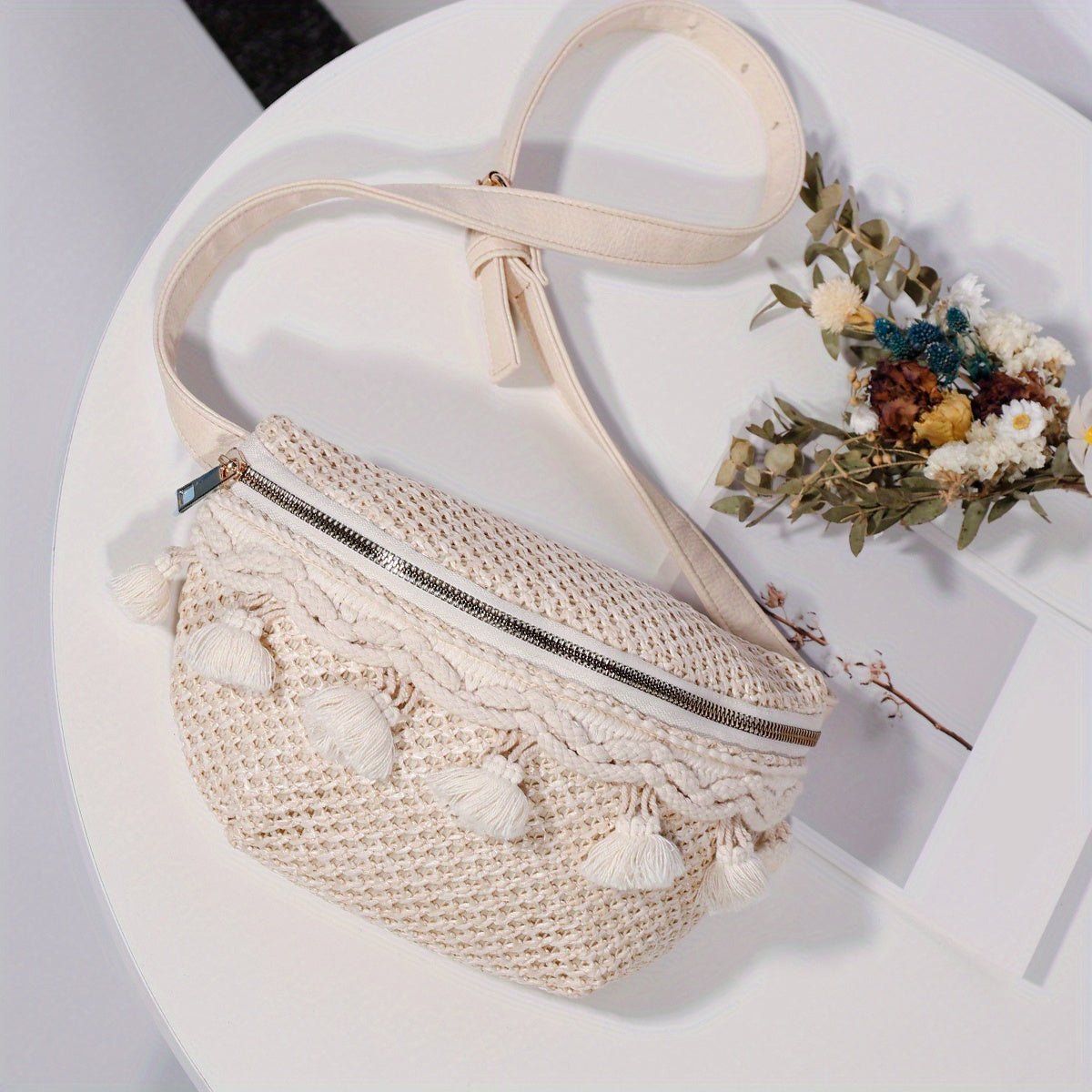 customized - Boho Tassel Woven Waist Bag Fanny Pack for Women - Trendy & Stylish, Perfect for Convenience with a Bohemian Flair - Boho Eco Boutique™ - customized - Boho Eco Boutique™ - Beige Color - 9.06*3.15*5.91inch - 