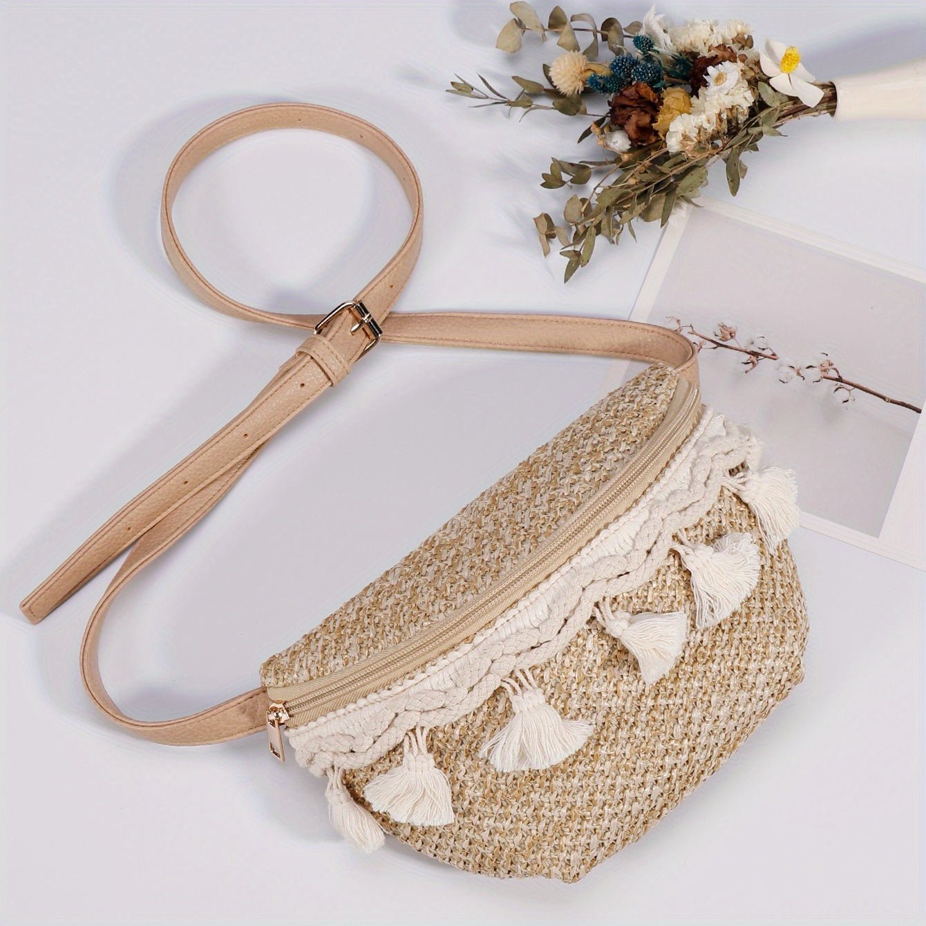 customized - Boho Tassel Woven Waist Bag Fanny Pack for Women - Trendy & Stylish, Perfect for Convenience with a Bohemian Flair - Boho Eco Boutique™ - customized - Boho Eco Boutique™ - Khaki Color - 9.06*3.15*5.91inch - 