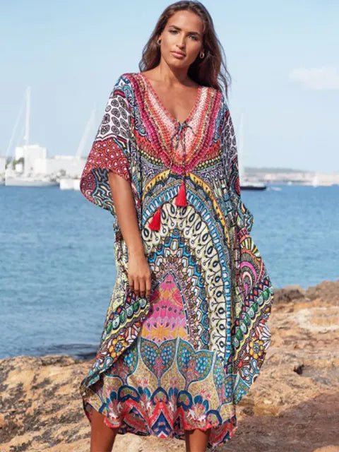 dress - Boho Vacation Cover - up Dress - Boho Eco Boutique™ - dress - Boho Eco Boutique™ - Blue - One Size - 