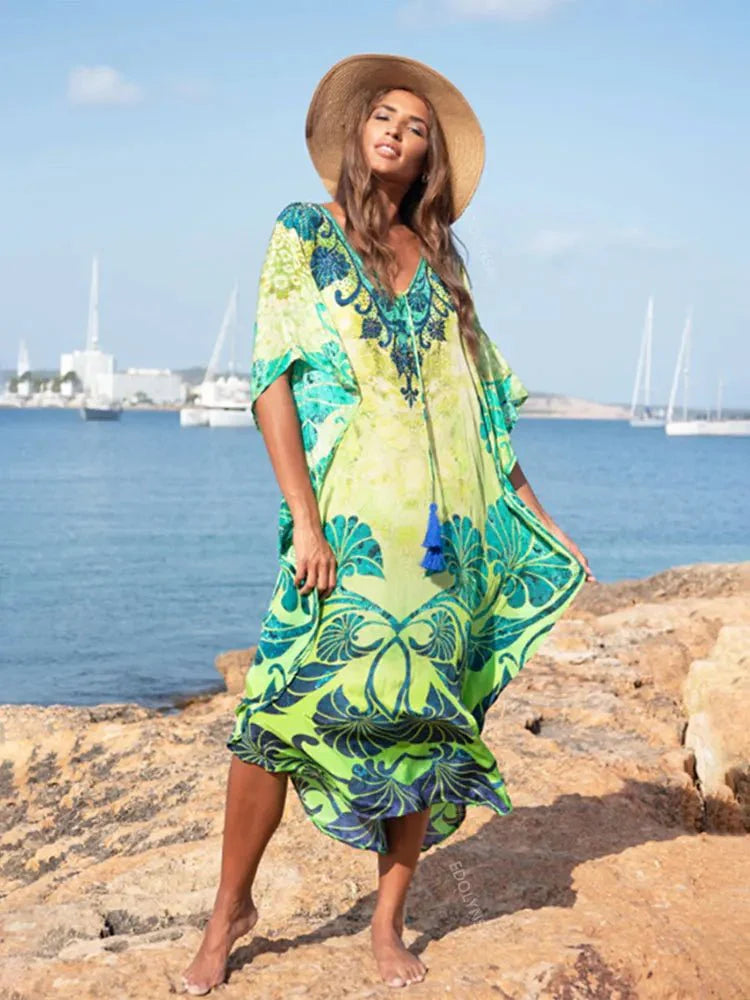 dress - Boho Vacation Cover - up Dress - Boho Eco Boutique™ - dress - Boho Eco Boutique™ - Blue - One Size - 