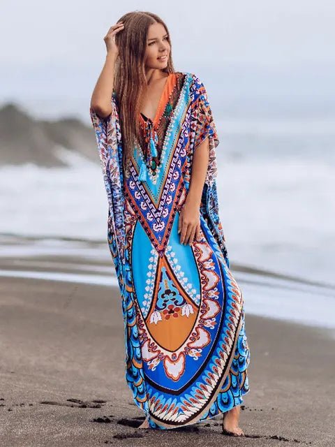 dress - Boho Vacation Cover - up Dress - Boho Eco Boutique™ - dress - Boho Eco Boutique™ - Blue - One Size - 